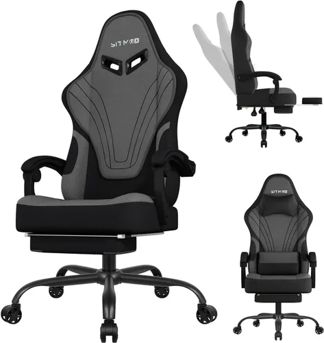 Miniatura 12 de Silla de juegos, sillas de juegos grandes y altas para adultos con reposapiés y soporte lumbar, cómoda silla de computadora de tela ergonómica