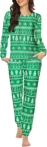 Miniatura 21 de Ekouaer Conjunto de pijama de manga larga para mujer, ropa de dormir suave con cuello redondo y bolsillos