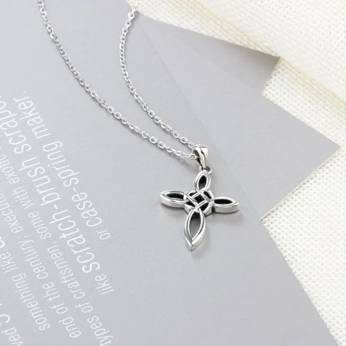 Miniatura 4 de Collar con colgante de nudo celta de plata de ley 925, joyería de moda para mujer, cadena Rolo de 18 pulgadas