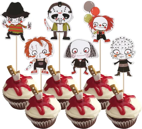 Miniatura 13 de Paquete de 24 adornos para cupcakes de Halloween con purpurina rosa, fantasma, pequeño abucheo, murciélago, bruja, gato, calabaza, magdalena