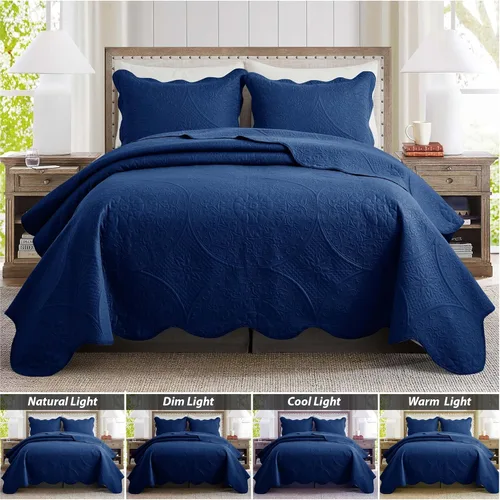 Miniatura 69 de MOONLIGHT20015 Edredón tamaño King (106 x 96 pulgadas) con 2 fundas de almohada (20 x 36 + 2 pulgadas) para todas las estaciones, juego de cama Azul