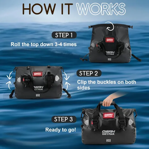 Miniatura 5 de OSAH DRYPAK Bolsa de lona impermeable – Bolsa seca para motocicleta con gran espacio de almacenamiento, bolsas de equipaje impermeables con bolsillo