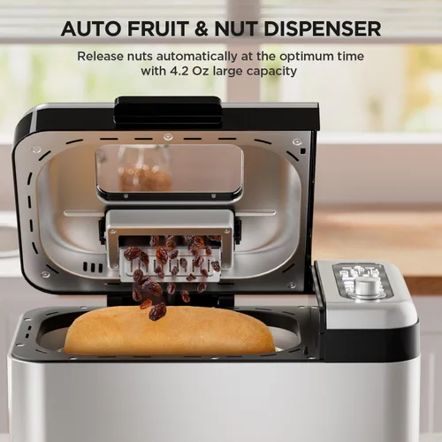 Miniatura 9 de Neretva Máquina para hacer pan, Máquina de pan más grande de 3.3 libras 15-en-1 de acero inoxidable y sartén de cerámica antiadherente y dispensador