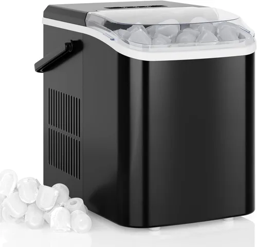 Miniatura 8 de DUMOS Máquina de hielo para encimera con asa, máquina de hielo portátil de 26 libras/24 horas, 9 cubos de hielo de bala listos en 6 minutos
