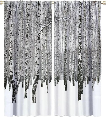 Miniatura 58 de Cortina opaca de bosque de verano, diseño de ramas de bosque, con bolsillo para barra, cortinas farbic con bolsillo para barra, comedor, cafetería