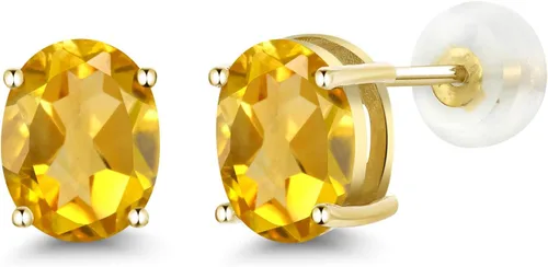 Miniatura 202 de Gem Stone King Aretes de oro de 14 quilates con piedra natal ovalada de 0.315 x 0.236 in Aretes de oro para mujer
