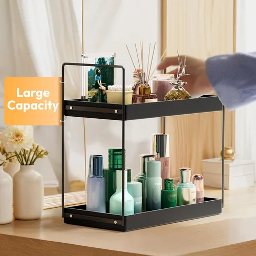 Miniatura 5 de NPPLUS Organizador de encimera de baño, estante de metal de 2 niveles para el cuidado de la piel, negro mate, 13.6 pulgadas de largo x 6.9 pulgadas