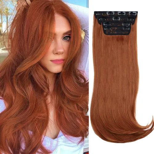 Miniatura 11 de FREEMEIGE 4 piezas de extensiones de cabello con clip, extensiones de cabello largas y gruesas con capas rectas de 20 pulgadas, extensiones