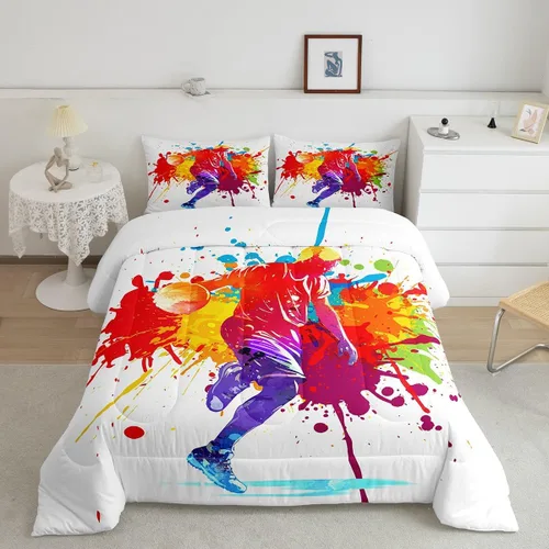 Miniatura 33 de Feelyou Juego de edredón de baloncesto para niñas y niños, juego de ropa de cama con juegos de pelota, decoración de habitación, regalo para amantes