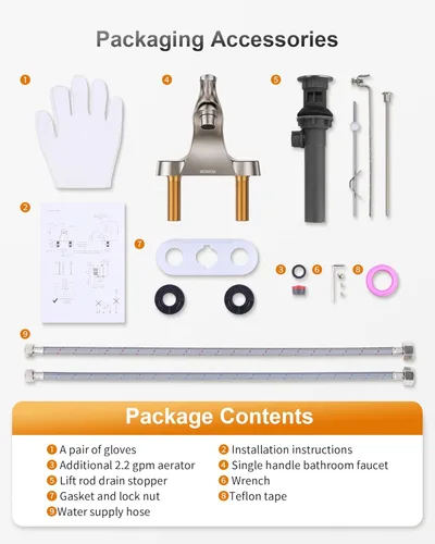 Miniatura 7 de WOWOW Grifo de Baño 1 Manija Arco Bajo Grifo de Fregadero de Baño de Una Manija de 4 Pulgadas con Centro de 4 Pulgadas, Grifo de Baño con Montaje