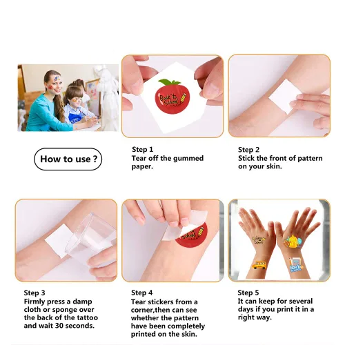 Miniatura 4 de CupaPlay 440 piezas de tatuajes temporales de bienvenida de regreso a la escuela, suministros de recuerdos de fiesta, suministros para el primer