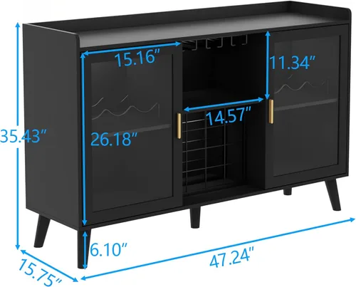 Miniatura 2 de Auromie Armario de bar de vinos con luz LED, gabinete de café para el hogar con estante para vino y vidrio, aparador de cocina con estantes de Negro
