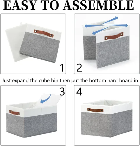 Miniatura 6 de Bidtakay Paquete de 4 cestas de almacenamiento plegables de tela para organizar 15 x 11 x 9.5 pulgadas, color blanco y gris claro