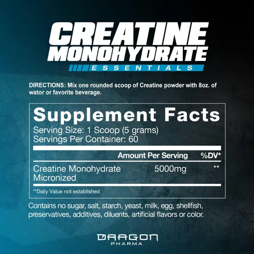 Miniatura 2 de DRAGON PHARMA Monohidrato de creatina, ayuda a la recuperación muscular, suplemento posentrenamiento, soporte antioxidante (60 porciones, sin sabor)