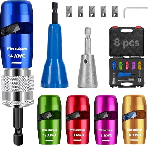 Miniatura 7 de Pelacables para taladro – Herramienta de pelado y torsión de cables eléctricos mejorada 2025 para AWG 14-12-10-8-6, herramienta pelacables para Negro