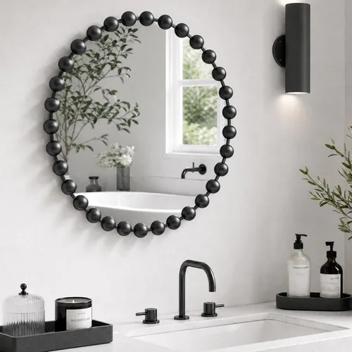 Miniatura 9 de Madison Park Espejo Redondo, Espejo Circular con Marco de Metal de 36 Pulgadas, Arte Decorativo de Pared Montado para Colgar en Entrada, Baño, Dorado