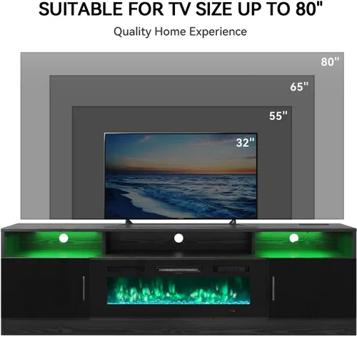 Miniatura 9 de MXV - Soporte de TV con chimenea de 70 pulgadas con toma de corriente para televisores de hasta 80 pulgadas, centro de entretenimiento con chimenea