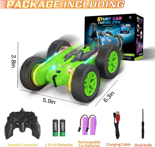 Miniatura 6 de Terucle Coche de Control Remoto, Coches RC Acrobacias Juguetes de Coche RC con Luces LED Mejoradas y Faros Juguetes para Niños Doble Lado Rotación