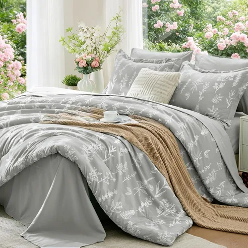 Miniatura 38 de MUXHOMO Juego de edredón tamaño individual XL, elegante juego de cama con estampado floral en una bolsa, 5 piezas, ultra suave y transpirable