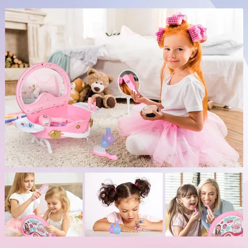 Miniatura 3 de Little Princess - Juego de tocador para niños pequeños, kits de maquillaje portátil con luces y música, espejo real y múltiples accesorios, el mejor