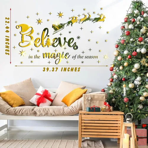 Miniatura 3 de Calcomanías Acrílicas de Pared de Navidad Pegatinas de Cita Believe Pegatinas de Espejo 3D DIY Pegatinas de Navidad Cristo Decoración de Pared