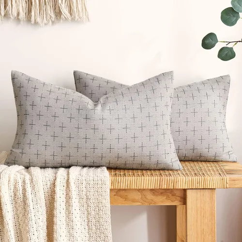Miniatura 59 de MIULEE - Juego de 2 fundas de almohada decorativas de lino de arpillera, modernas, estilo campestre, rústicas, tejidas, con textura, para sofá