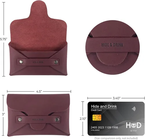 Miniatura 6 de Hide & Drink, Tarjetero sin broches hecho a mano de cuero de grano completo, con capacidad para hasta 10 tarjetas más billetes plegados, organizador
