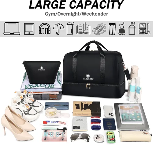 Miniatura 4 de Bolsas de viaje para mujer, bolsas de fin de semana, bolsa de lona para mujer, A-Negro, Simple y a la moda, Beis