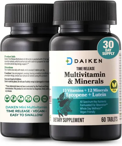 Miniatura 2 de DAIKEN Mini multivitamínico, 60 tabletas, mejorado con luteína, licopeno y ácido fólico, multivitamínico liberado por el tiempo para mujeres