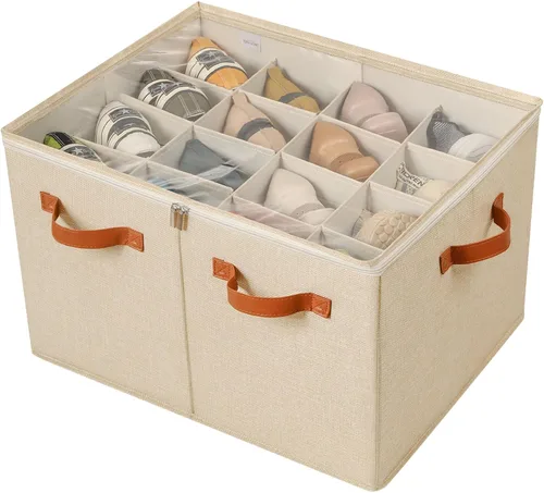 Miniatura 11 de TOPIA HOME Organizador de zapatos para armario, caja de zapatos plegable con divisores ajustables y cubierta transparente, organizador