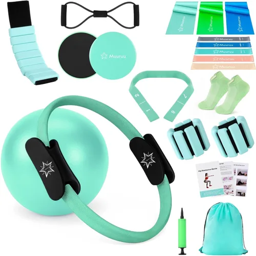 Miniatura 10 de Pilates Equipment Kit for Home Workout, Pilates Ring and Ball Set for Women, 14'' Magic Circle Essentials Accessories Kit, Wrist Weights, Resistance