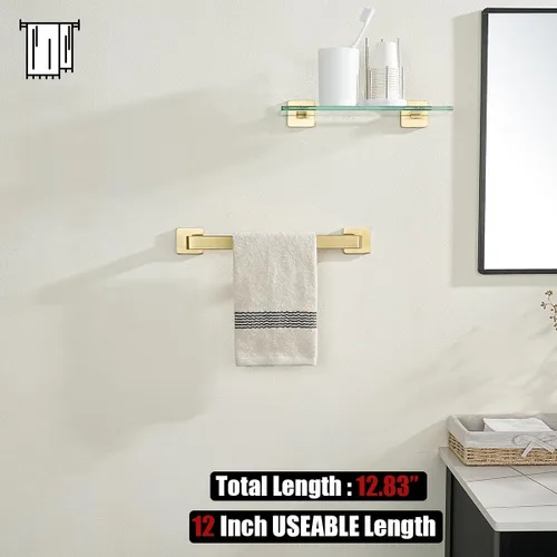 Miniatura 5 de JQK Barra de Toalla Dorada, Porta Toallas de 14.41 Pulgadas con Bordes Redondeados, Montaje en Pared de Acero Inoxidable 304 para Baño, Longitud