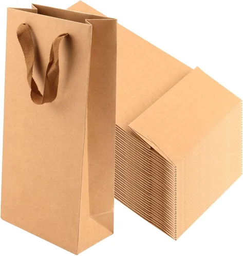 Miniatura 9 de SEUNMUK Paquete de 30 bolsas de regalo para botellas de vino rosa, 13.8 x 4.3 x 3.5 pulgadas, papel fuerte grueso de 250 GSM con asas para fiestas