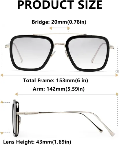 Miniatura 7 de Sehnsucht Tony Stark - Gafas de sol Iron Man con protección UV, cuadradas, de metal, Spider Man Downey Pilot