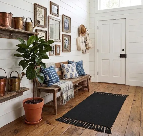 Miniatura 6 de Seavish Alfombras de cocina negras, alfombra de baño lavable de 2 x 4, alfombra de algodón reciclado, alfombras bohemias con borlas, alfombra