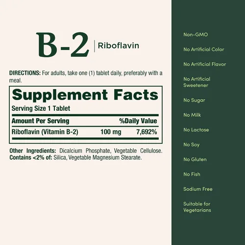 Miniatura 5 de Nature's Bounty Vitamina B, vitamina B-2 de 100 mg como suplemento de riboflavina, ayuda al metabolismo energético, 100 tabletas recubiertas
