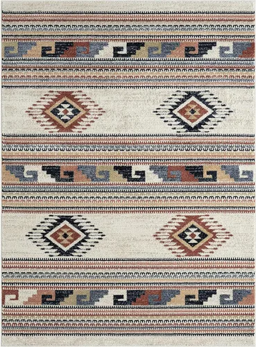Miniatura 3 de Abani Alfombra multicolor con diseño del suroeste, alfombra de comedor con patrón tribal naranja, gris y beige que no se desprende (3 x 5 pies)