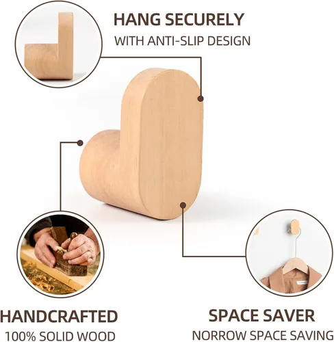 Miniatura 5 de Ganchos de pared de madera, modernos y minimalistas montados en la pared, perchero de madera natural para colgar sombrero, toalla, bata, bolsa