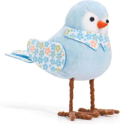 Muñecos de pájaros de felpa de primavera de 6.3 pulgadas, adornos de figura de pájaros de pie con pierna larga, bufanda impresa y lazo, perfecto