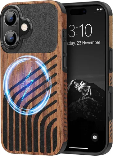 Miniatura 22 de TENDLIN Compatible con iPhone 17 Pro Max Funda de madera con textura de fibra de carbono Diseño de cuero híbrido delgado (negro)