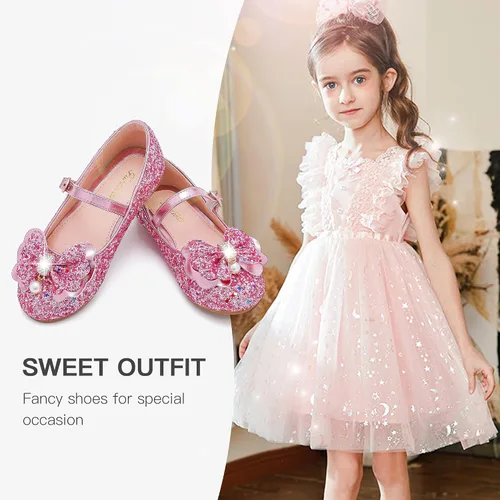 Miniatura 7 de Furdeour Zapatos de vestir para niñas, zapatos de ballet de princesa con purpurina para boda, fiesta, boda, fiesta, dama de honor, zapatos planos