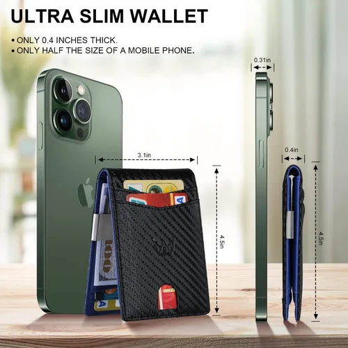 Miniatura 4 de GOSALISU Cartera delgada para hombre con clip para dinero, 11 ranuras, bloqueo RFID, bolsillo frontal, billetera plegable con 2 ventanas