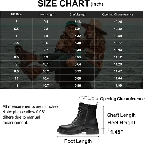 Miniatura 6 de Vepose - Botas de combate para mujer con puntera corta, cordones clásicos, tacón bajo, cremallera 9623