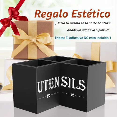 Miniatura 7 de Suli Soporte extra grande para utensilios de cocina con 3 compartimentos, organizador de utensilios de esquina para encimera, organizador de Negro