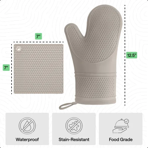 Miniatura 5 de GORILLA GRIP Juego de 4 manoplas de horno de silicona suave sin BPA y soportes para ollas, resistentes al calor, forro de algodón grueso, agarre