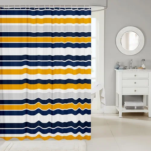 Miniatura 2 de Cortinas de ducha abstractas de líneas geométricas para niños, cortinas de baño con diseño empalmado de rayas para niñas, niños y adultos, cortinas