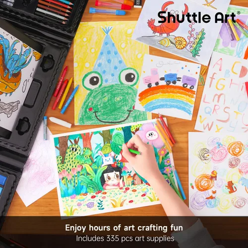 Miniatura 4 de Shuttle Art Juego de arte para niños de 335 piezas, suministros de arte multimedia, kit de arte de regalo con caballete triple, 2 blocs de dibujo, 2