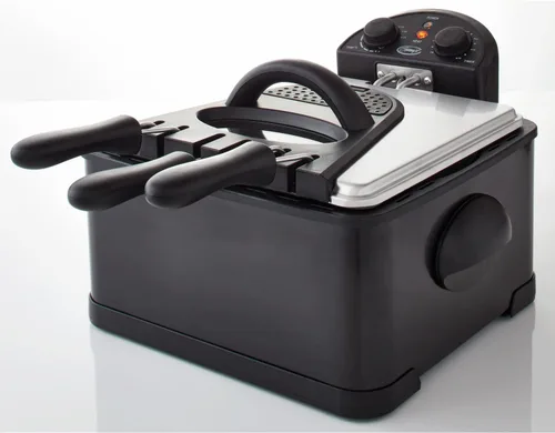 Miniatura 2 de Montgomery Ward Ginny's Brand - Freidora con temporizador, esenciales de cocina, 3 canastas, temporizador integrado, negro, tanque de 4 cuartos