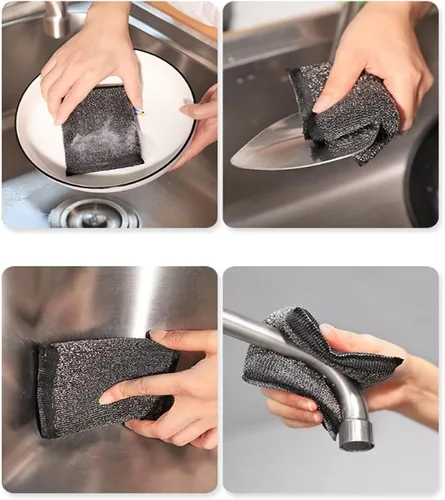 Miniatura 6 de 18 esponjas de acero inoxidable, no rayan, esponja para limpiar platos, ollas, sartenes, fregadero, grifo (negro, 5.12 x 3.35 x 0.8 pulgadas)