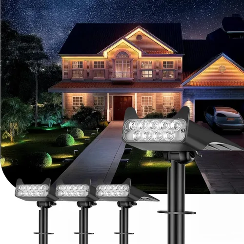HOFLYW Focos solares impermeables para exteriores, luces solares de camino de paisaje del atardecer al amanecer, iluminación al aire libre, 4 modos